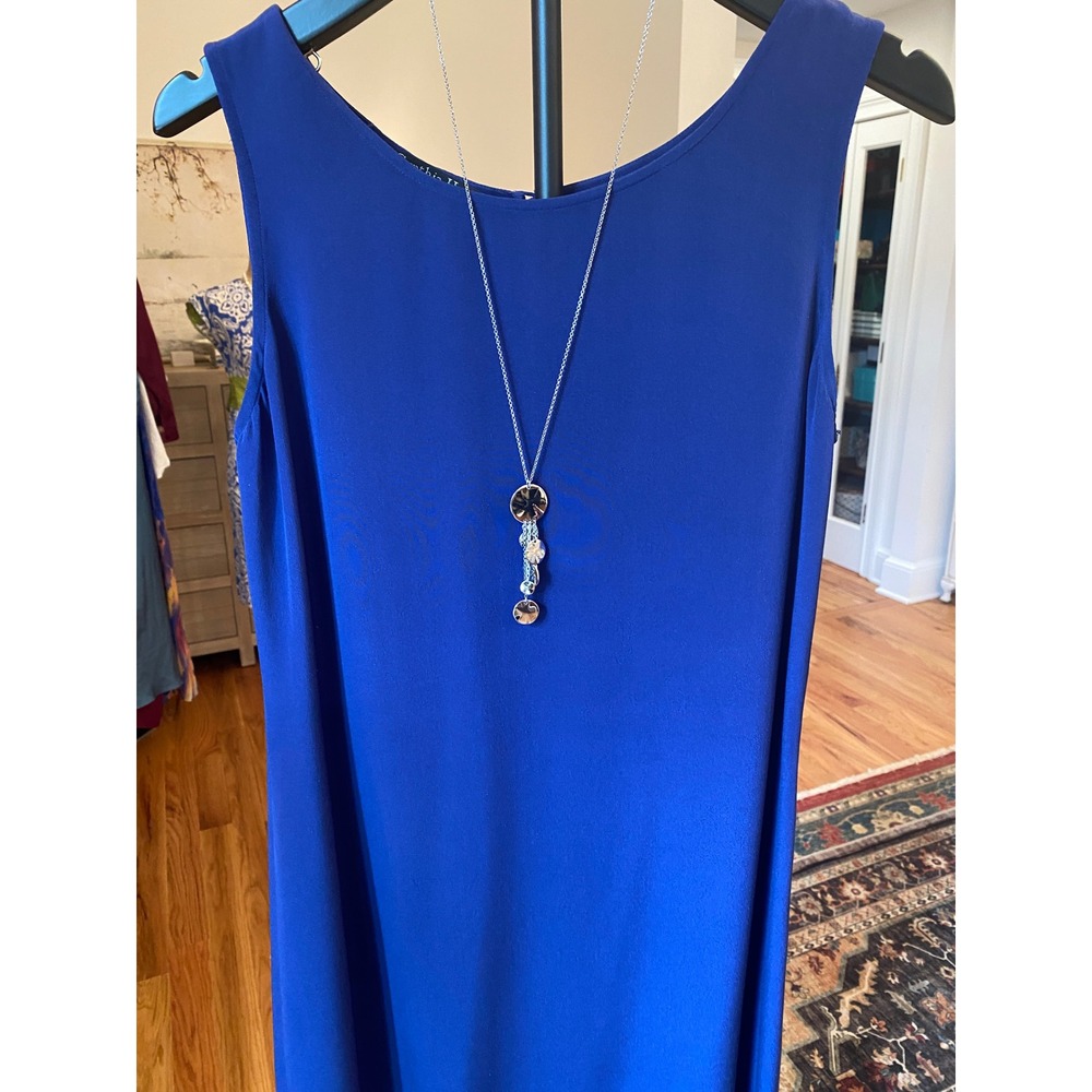 Cynthia Howie for Maggy Boutique Blue 100% Silk Sleeveless Maxi Dress Size 8 - Picture 3 of 11